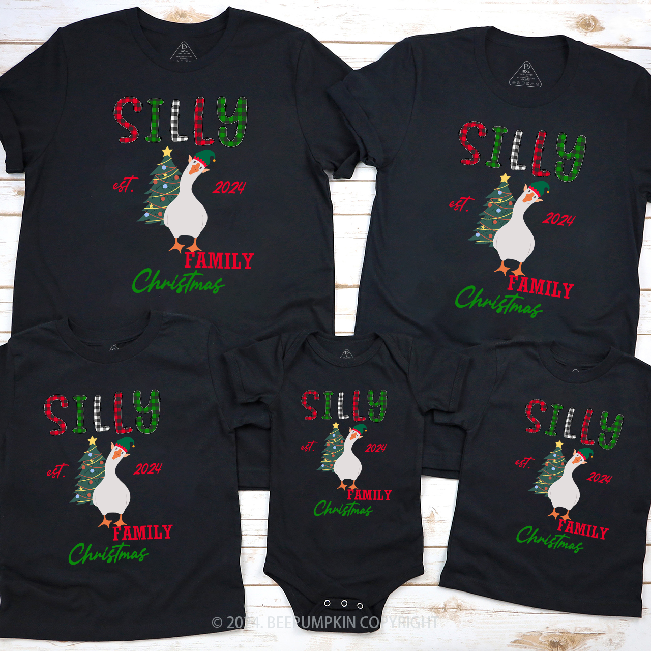 Personalized Funny Silly Goose Christmas Family Matching T-Shirts 