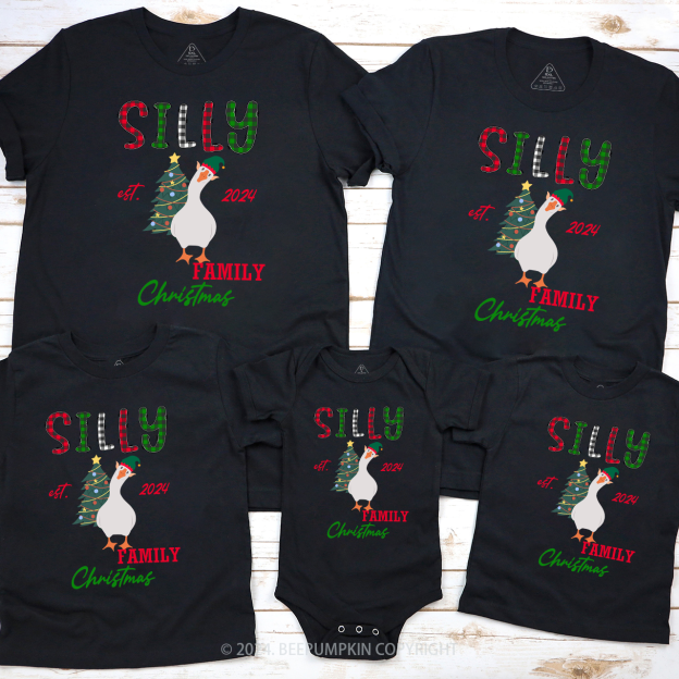 Personalized Funny Silly Goose Christmas Family Matching T-Shirts 