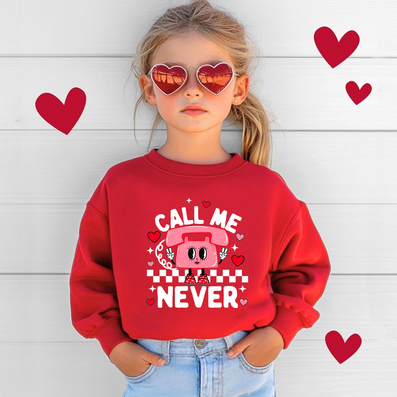 Call Me Never Valentine's Day Kid's Sweatshirt