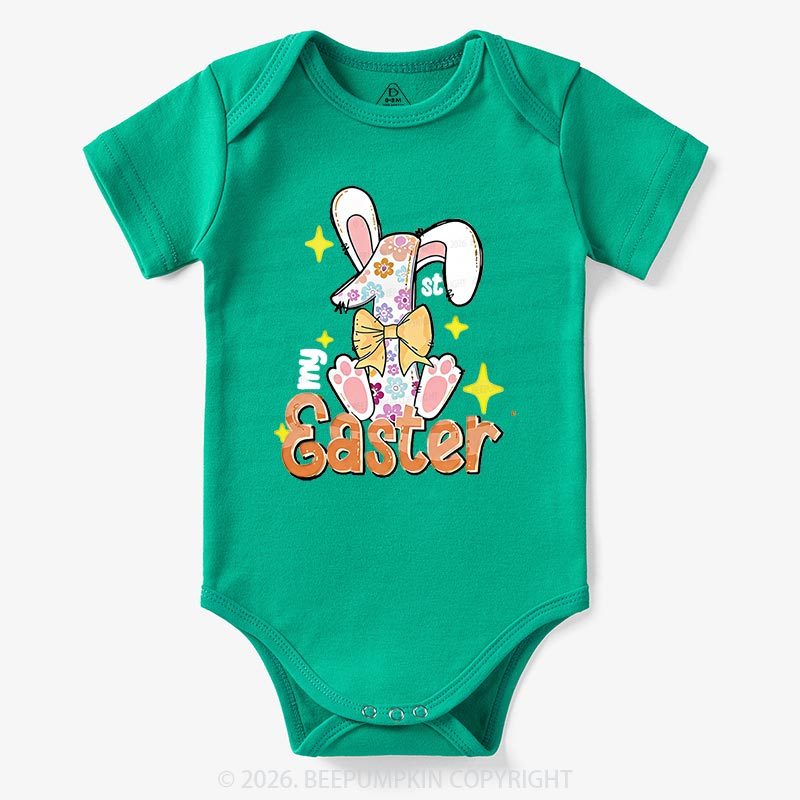Yellow Bow Floral Bunny 1st Easter Baby Bodysuit
