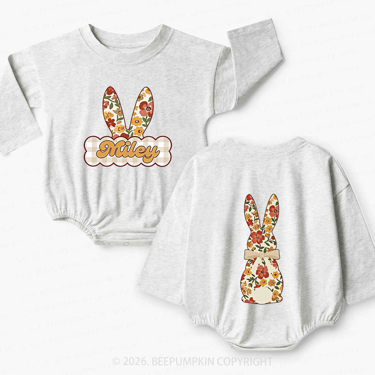 Personalized Vintage Floral Bunny Baby Bubble Romper