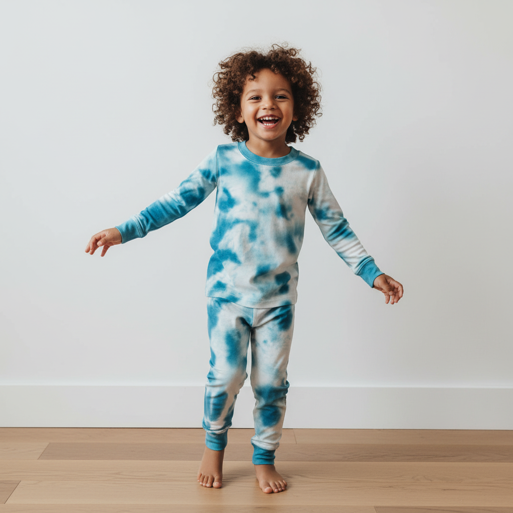 Blue Dream Tie Dye Two-Piece Pajama Set For Kids