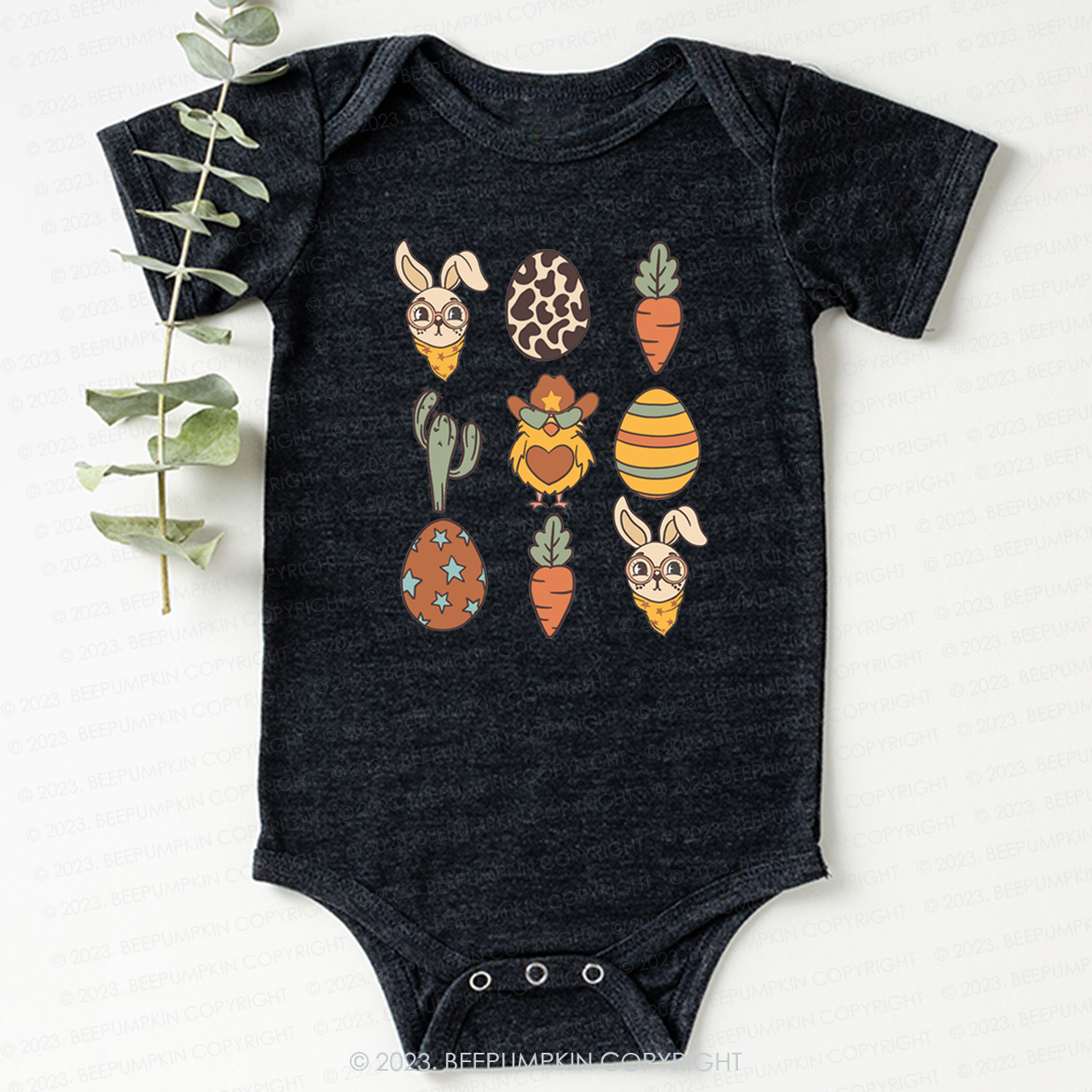 Hoppy Western Easter Carrot Eggs Bodysuit For Baby