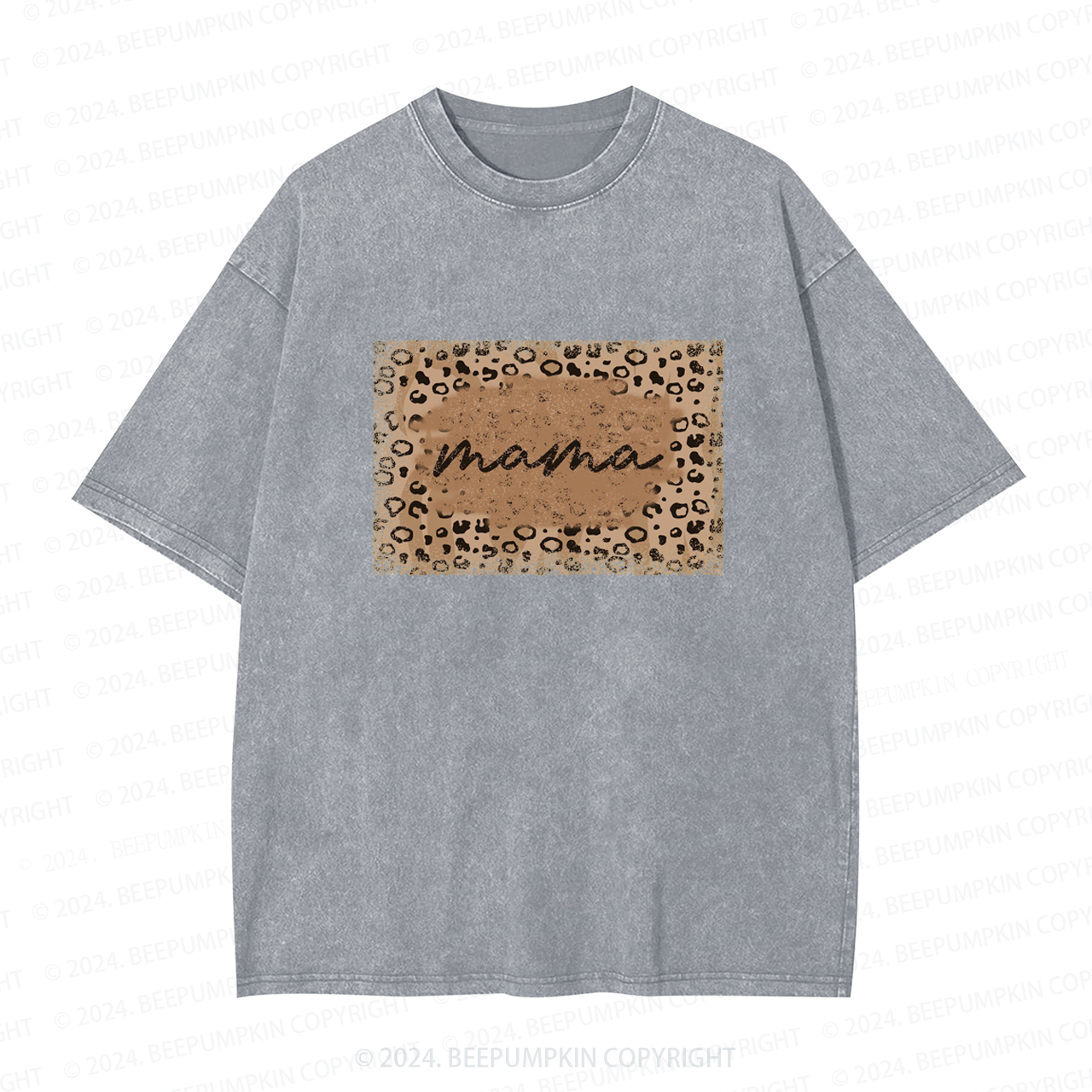 Leopard Print Mama Washed T-Shirts 