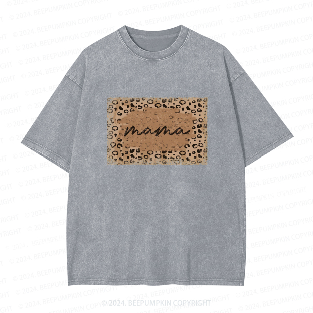 Leopard Print Mama Washed T-Shirts 