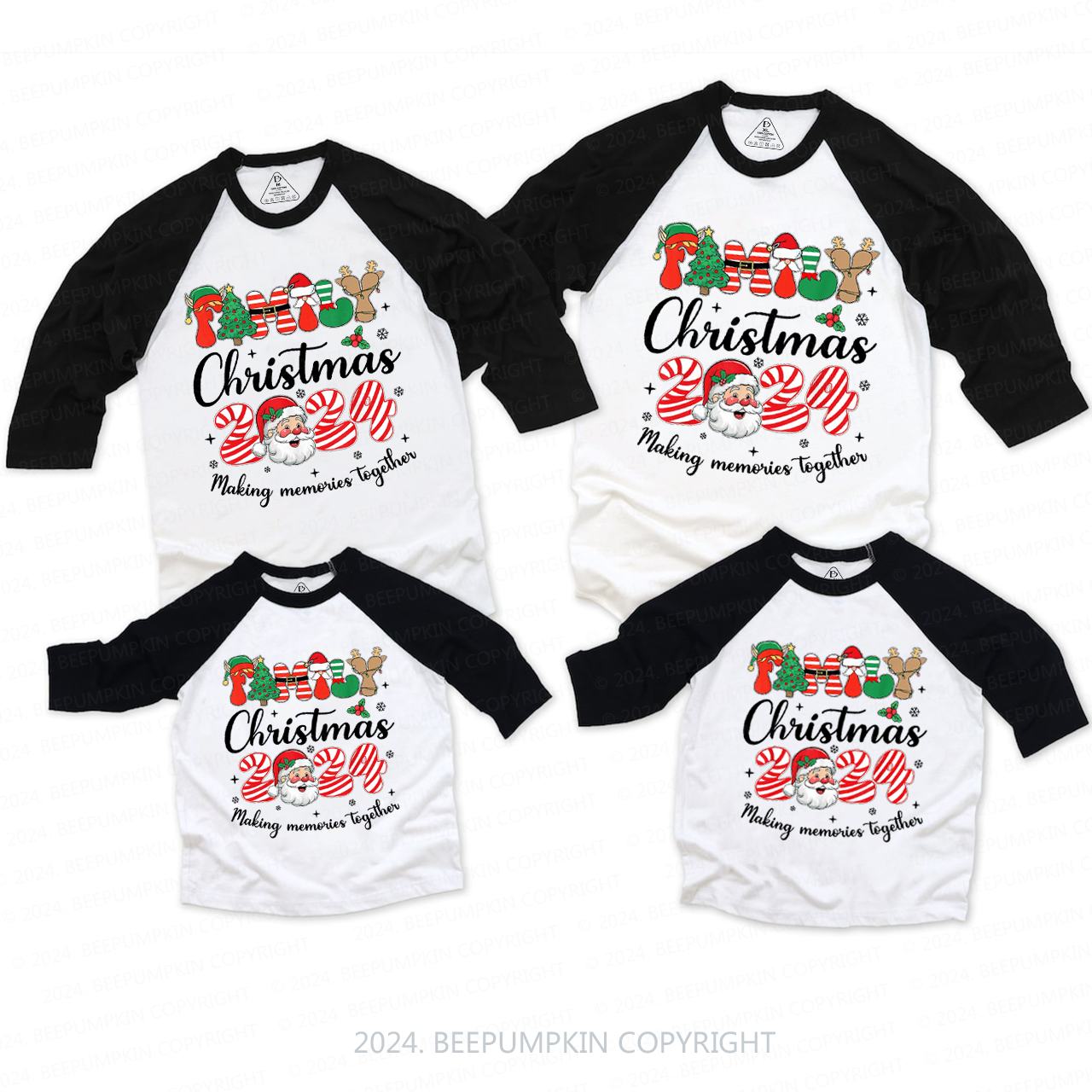 Santa Claus Christmas Crew Family Matching Raglan Sleeves T-Shirts Beepumpkin 