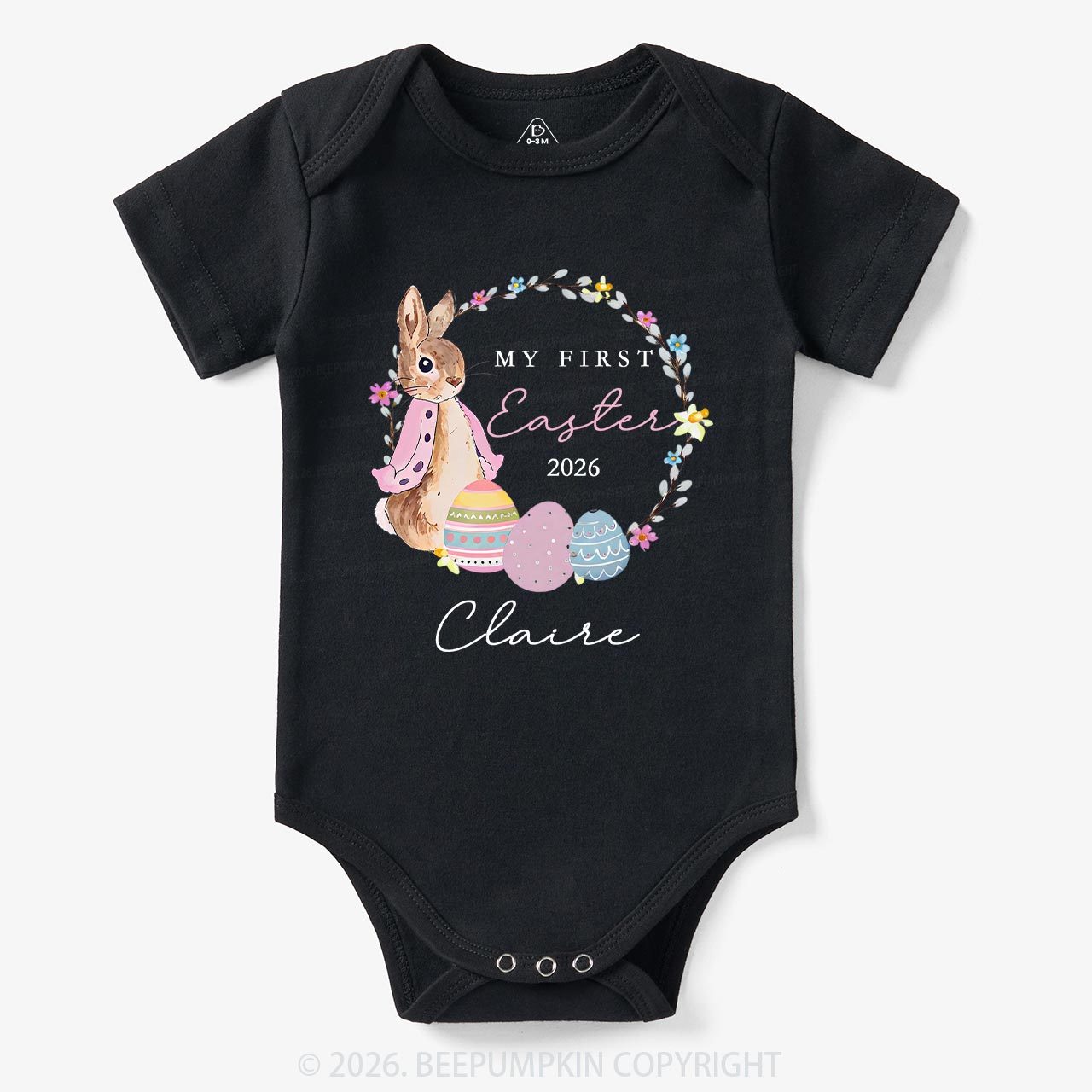 Personalized Spring Bunny Bloom First Easter Baby Bodysuit