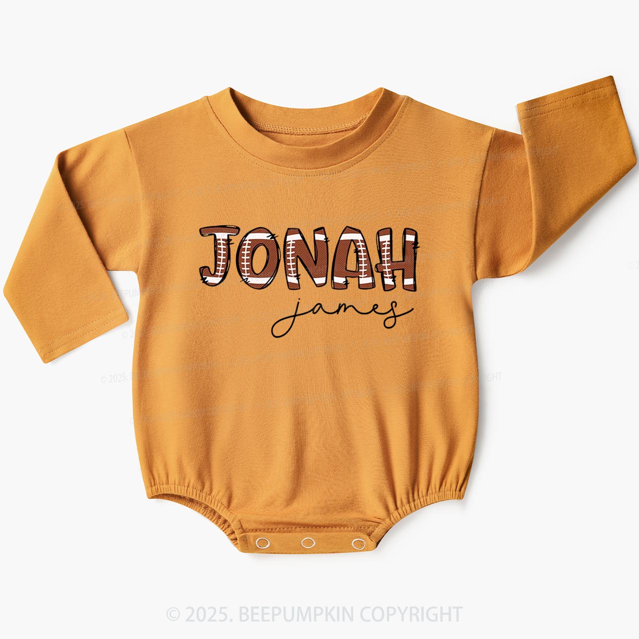 Personalized Football Name Baby Bubble Romper Beepumpkin