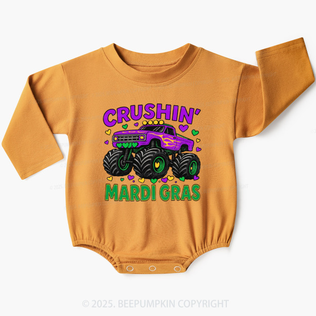 Crushin' Mardi Gras Monster Truck Baby Bubble Romper Beepumpkin