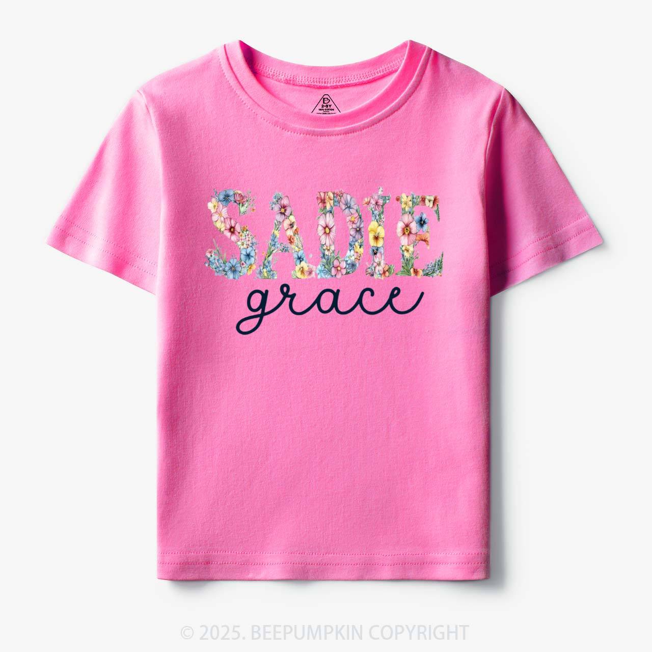 Personalized Floral Name Toddler&Kid's Tees Beepumpkin