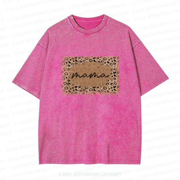Leopard Print Mama Washed T-Shirts 