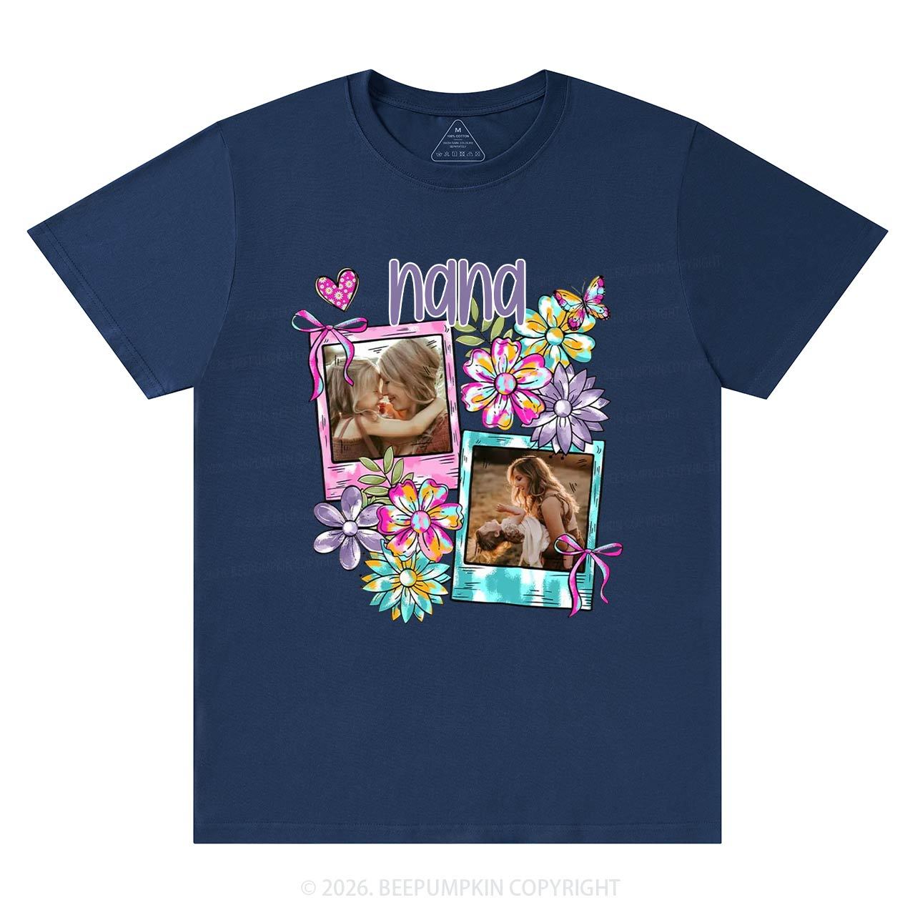 Personalized Floral Coquette Bow Photo T-Shirt For Mom