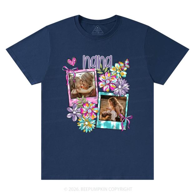 Personalized Floral Coquette Bow Photo T-Shirt For Mom