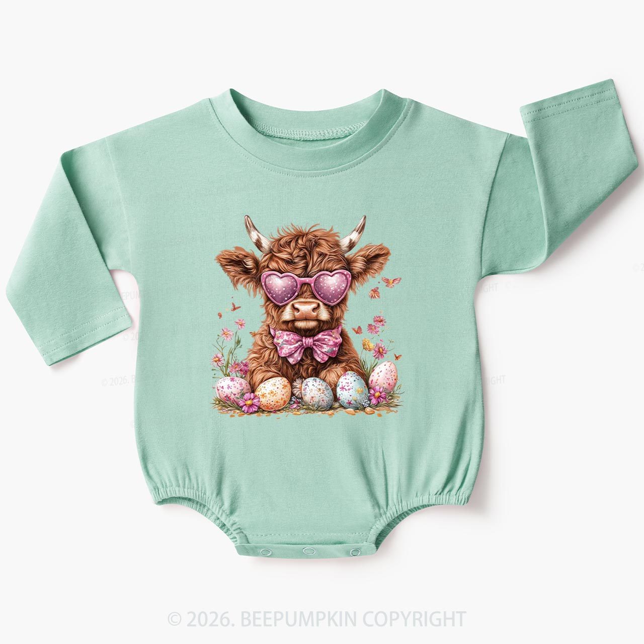 Easter Day Highland Cow Baby Bubble Romper