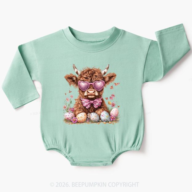 Easter Day Highland Cow Baby Bubble Romper