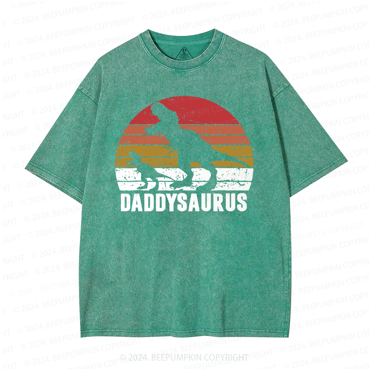 Daddy Saurus Roaring Dinosaur Washed T-Shirts 