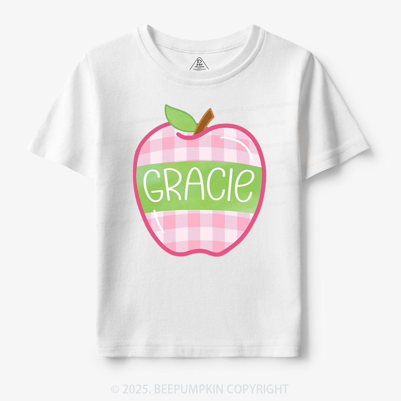 Personalized Plaid Apple Series Toddler&Kid's Tees Beepumpkin