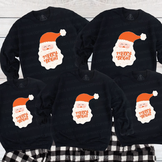 Merry & Bright Santa Christmas  Family Christmas Sweatshirt
