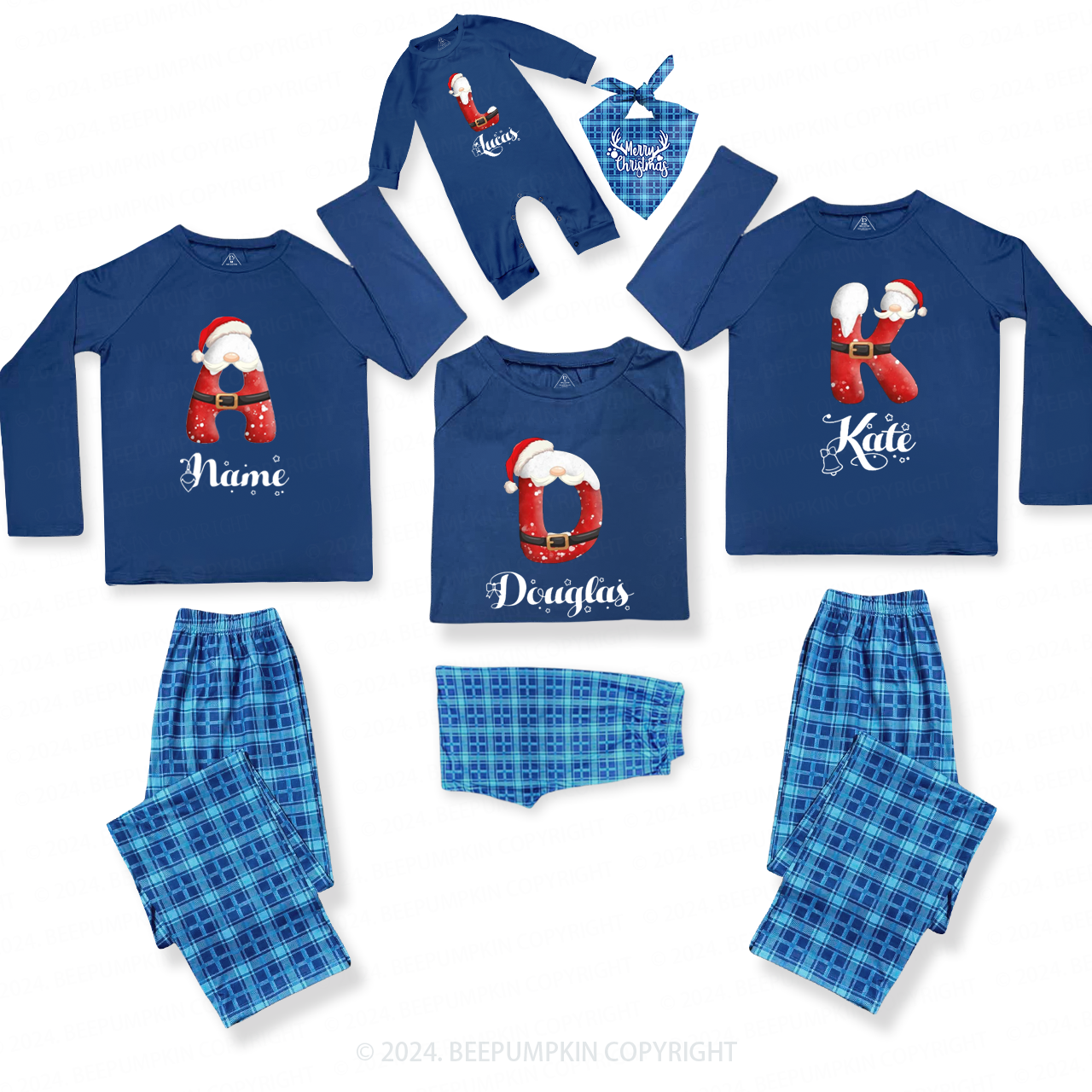 Personalized Name Christmas Family Matching Blue Pajamas Beepumpkin