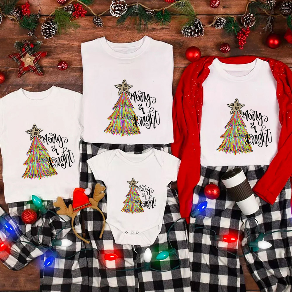 Merry & Bright Christmas Tree Family Matching Shirt