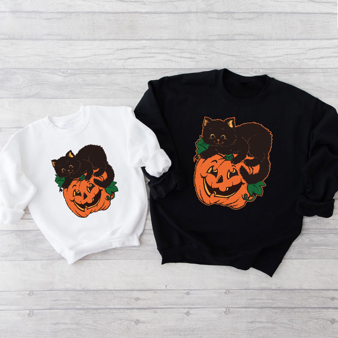 Pumpkin and Cat Halloween Party Sweatshirts