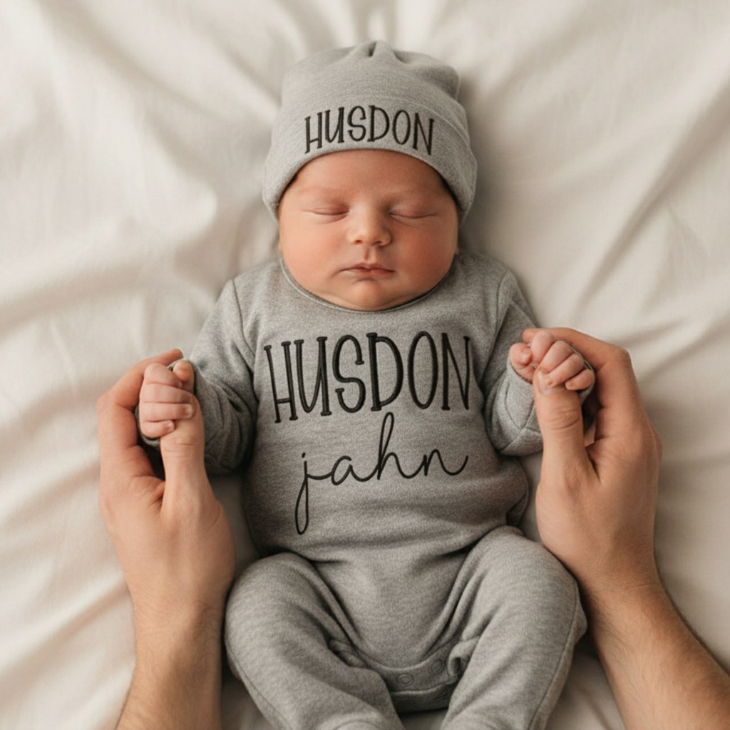 Embroidery 2 Pieces Personalized First & Last Name Baby Rompers Sets