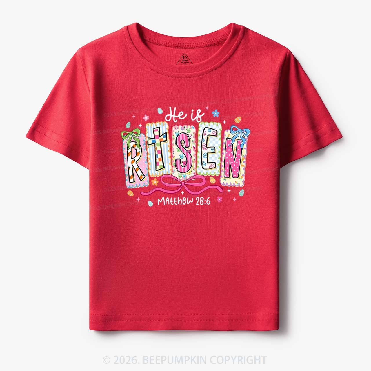 Easter Bow Lettering He Is Risen Toddler&Kids Tees