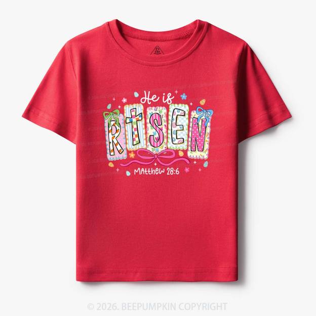 Easter Bow Lettering He Is Risen Toddler&Kids Tees