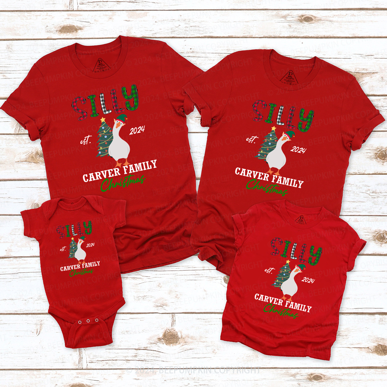 Personalized Funny Silly Goose Christmas Family Matching T-Shirts 