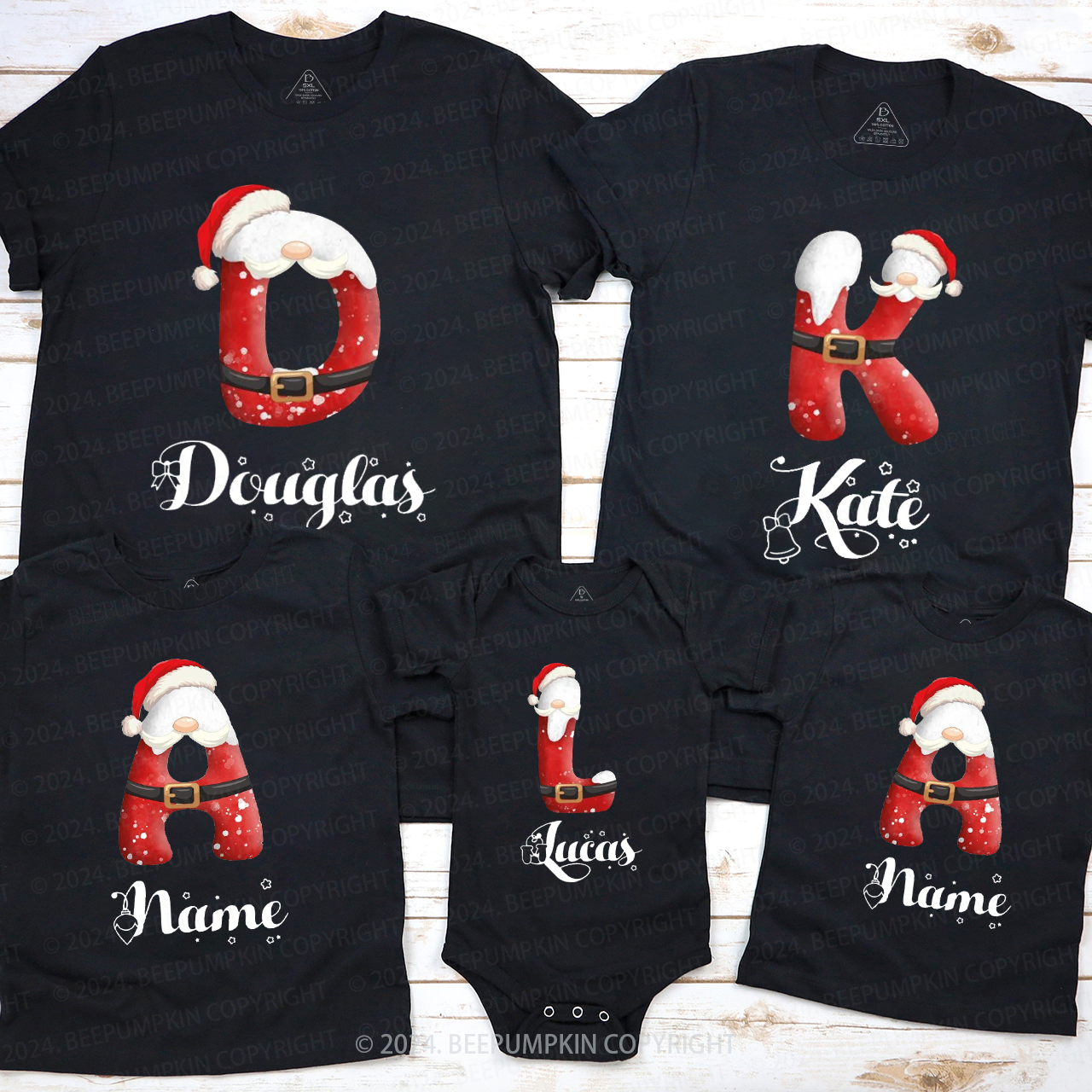 Personalized Name Christmas Christmas Family Matching T-Shirts Beepumpkin