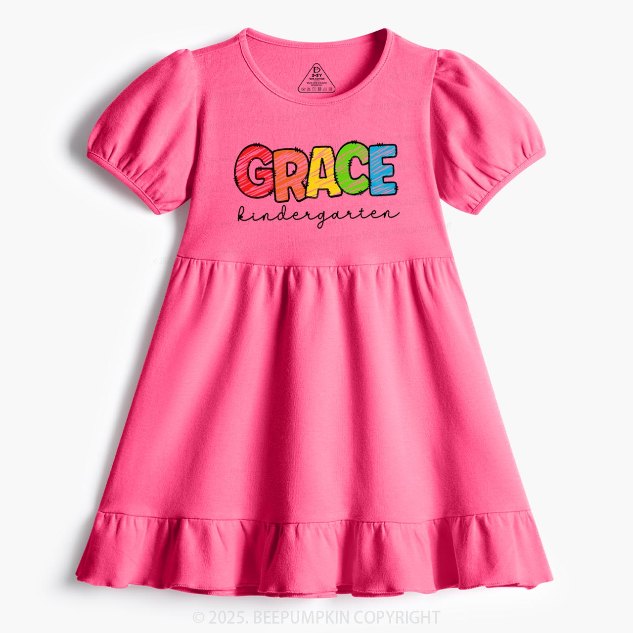 Personalized Rainbow Alphabet Name Toddler&Kid's Ruffle Dress Beepumpkin 