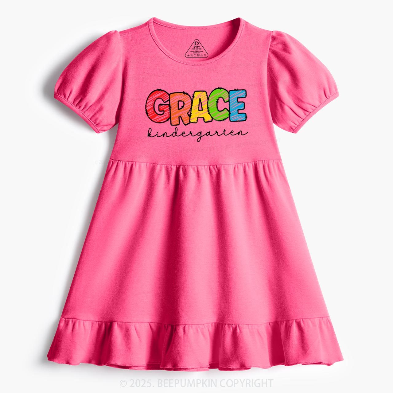 Personalized Rainbow Alphabet Name Toddler&Kid's Ruffle Dress Beepumpkin 