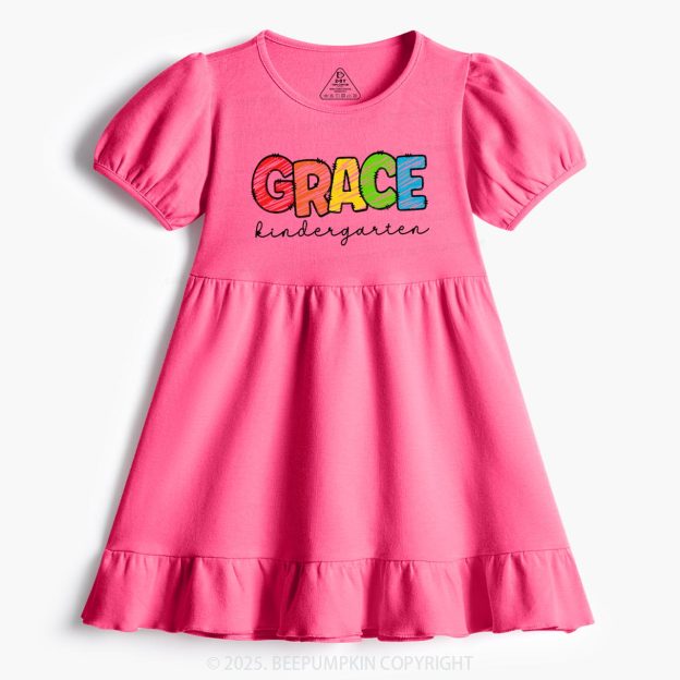 Personalized Rainbow Alphabet Name Toddler&Kid's Ruffle Dress Beepumpkin 