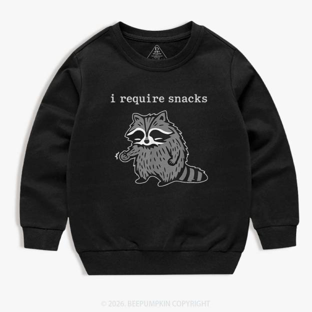 I Require Snacks Raccoon Kid's Sweatshirt