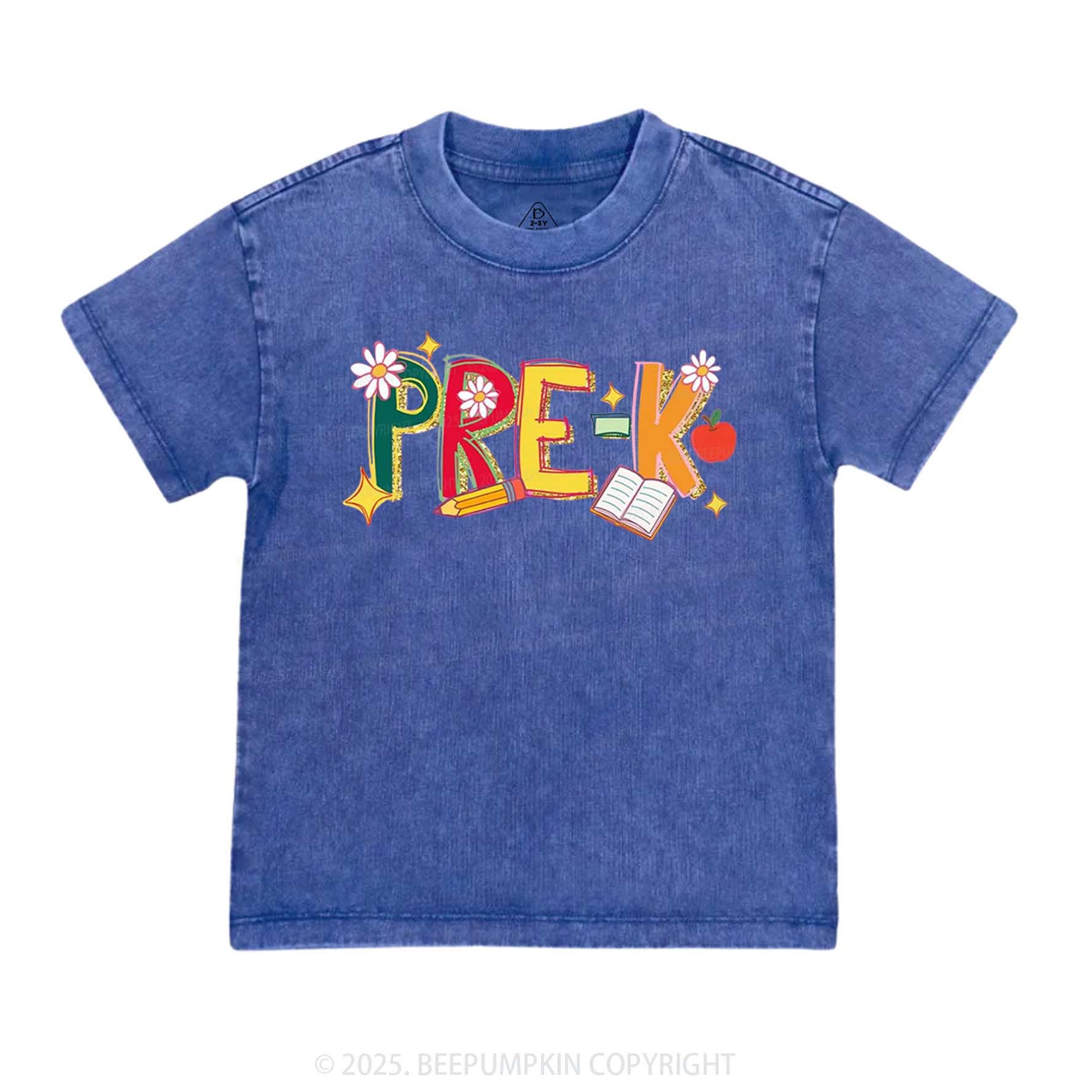 Personalized Girly Floral Kindergarten Neon School Toddler&Kids Washed Tees