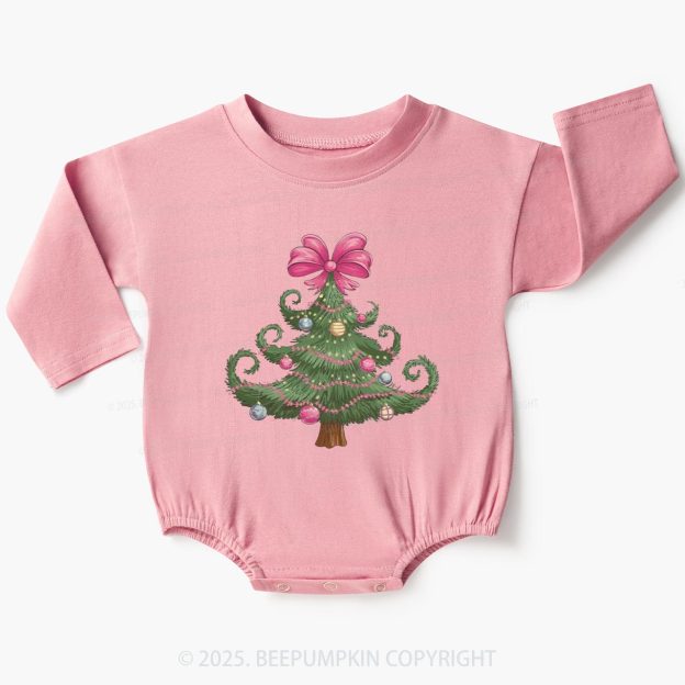 Christmas Tree Bow Baby Bubble Romper Beepumpkin