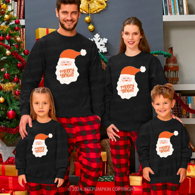 Merry & Bright Santa Christmas  Family Christmas Sweatshirt
