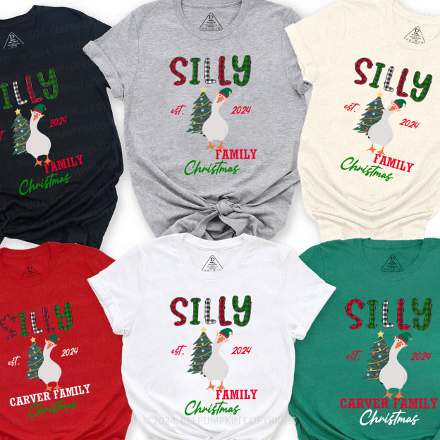 Personalized Funny Silly Goose Christmas Family Matching T-Shirts 