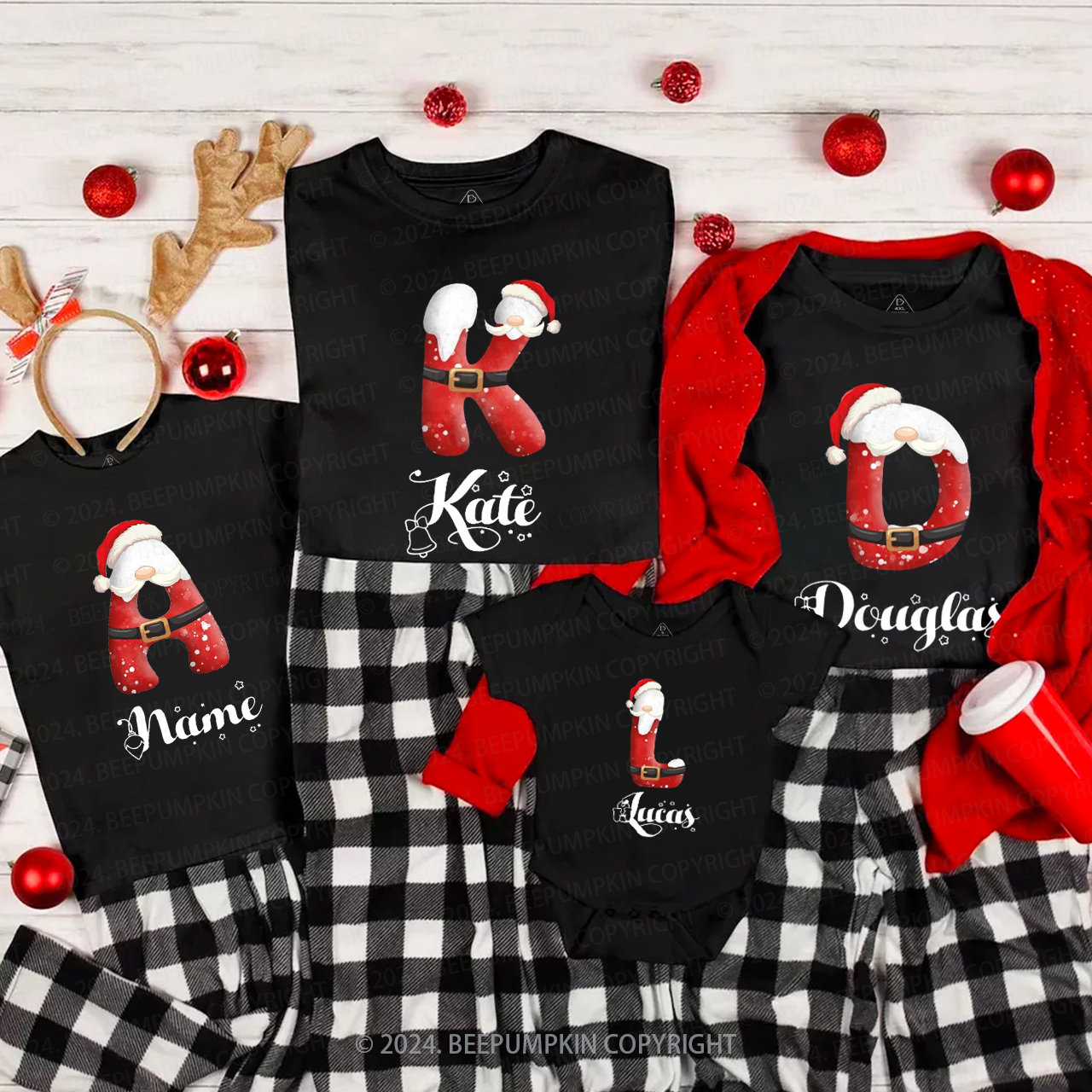 Personalized Name Christmas Christmas Family Matching T-Shirts Beepumpkin