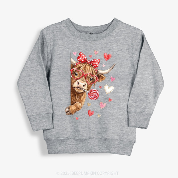 Valentine Highland Cow Kid's Sweatshirt