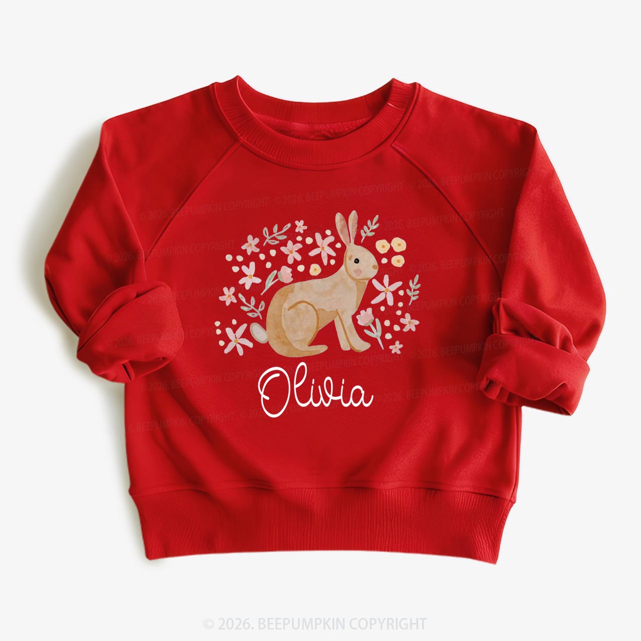 Personalized Watercolor Bunny Blooms Kid's Sweatshirt