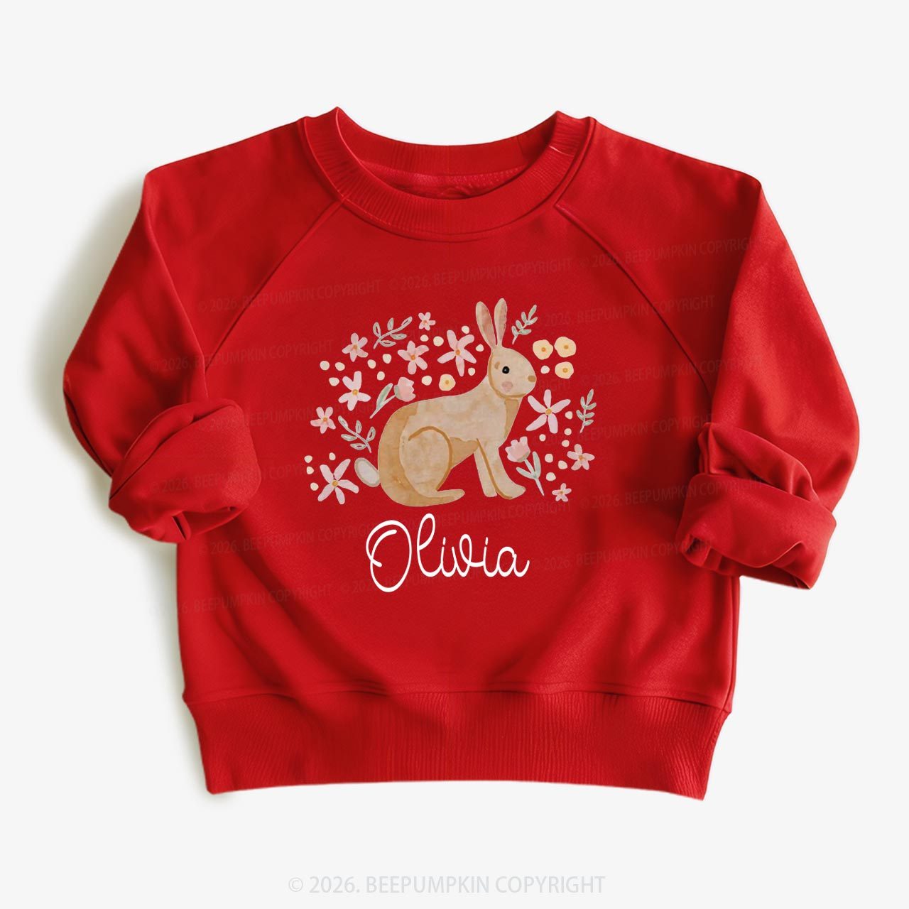 Personalized Watercolor Bunny Blooms Kid's Sweatshirt
