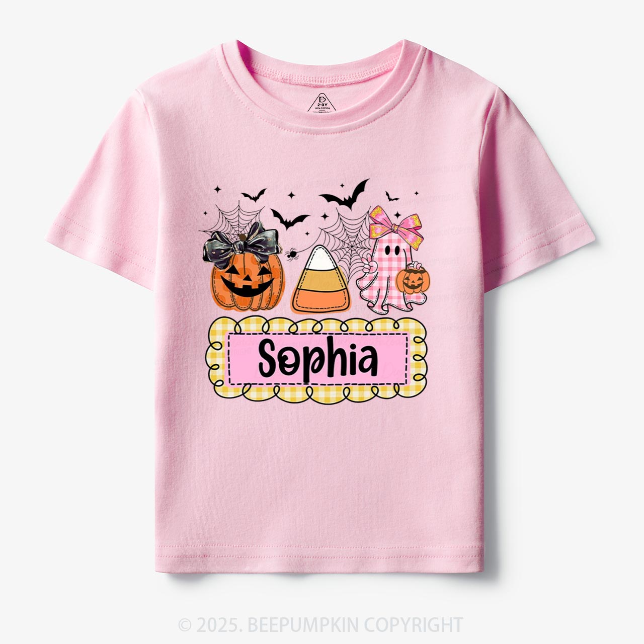 Personalized Halloween Pumpkin and Ghost with Bow Ball Cap Toddler&Kid's Tees Beepumpkin
