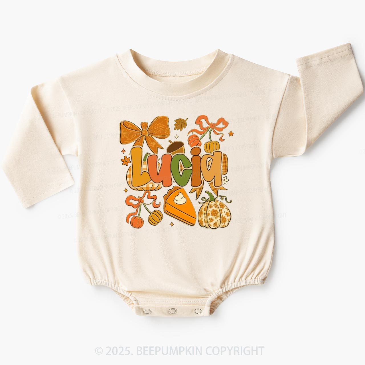 Personalized Thanksgiving Pumpkin Glitter Baby Bubble Romper Beepumpkin