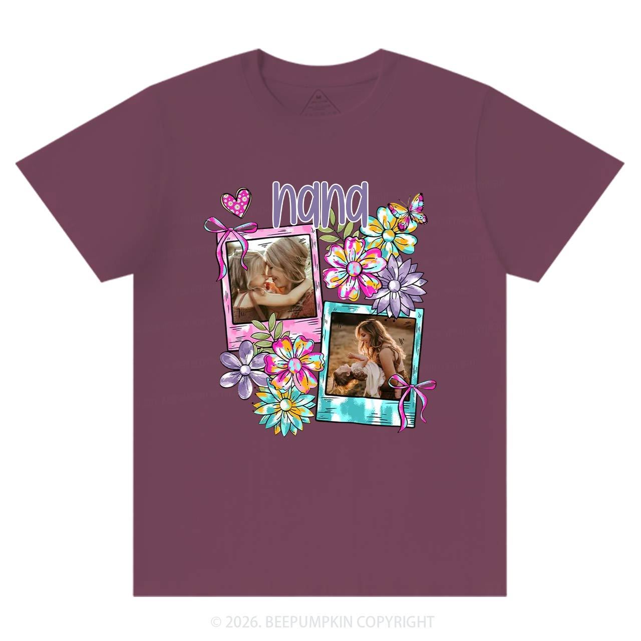 Personalized Floral Coquette Bow Photo T-Shirt For Mom