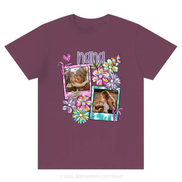 Personalized Floral Coquette Bow Photo T-Shirt For Mom