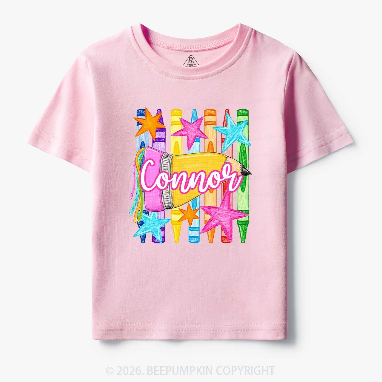 Personalized Name Striped Pencil Crayon Toddler&Kid's Tees