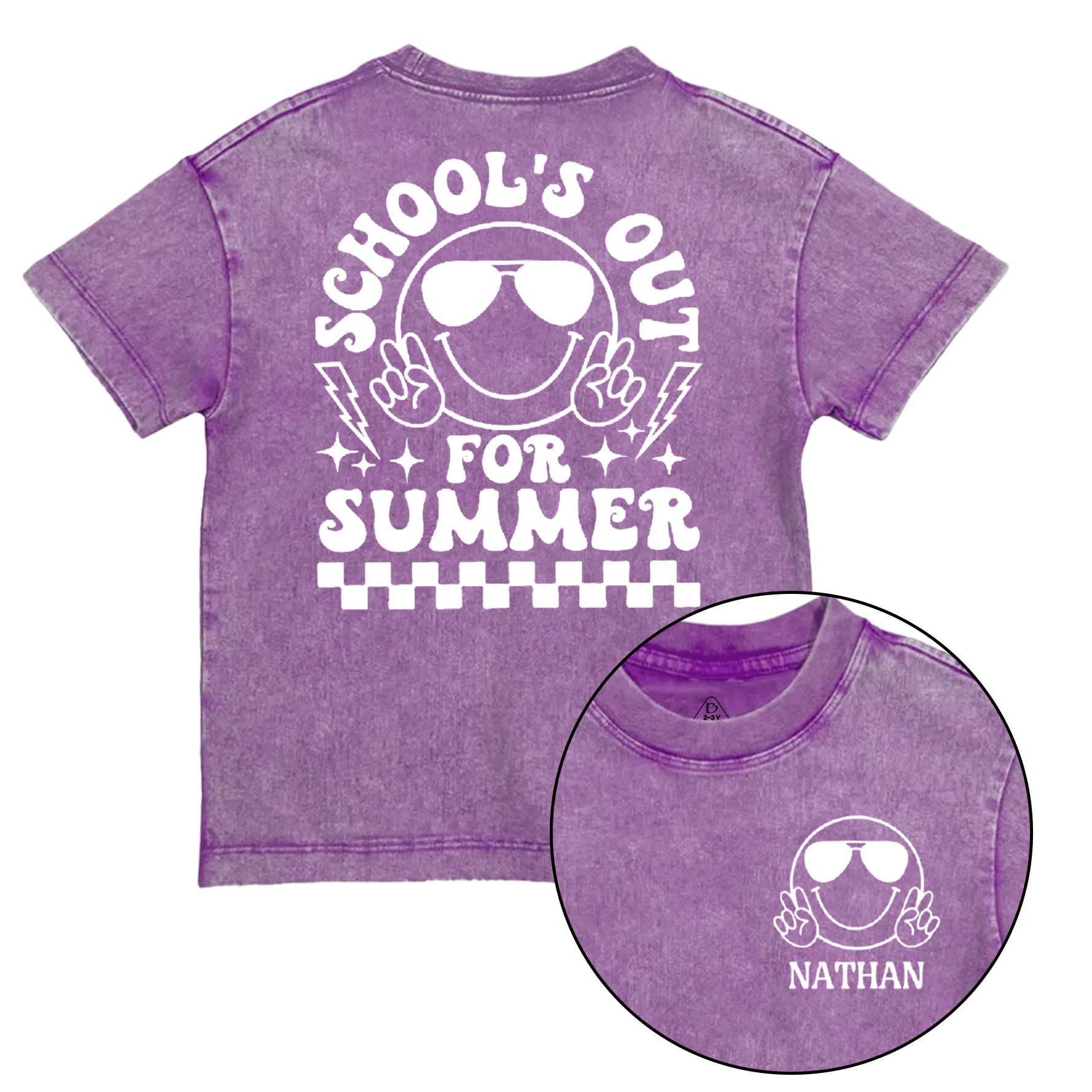 Personalized Name Schools Out For Summer Toddler&Kids Washed Tees