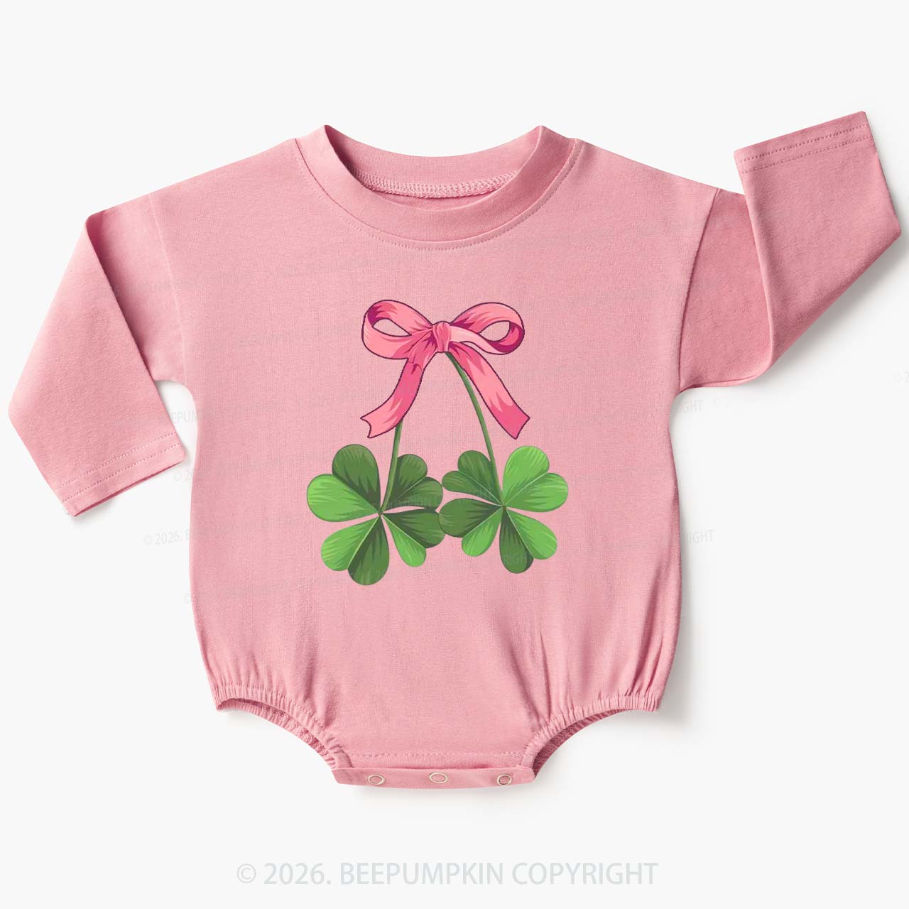 Lucky Shamrock Bow St Patrick's Day Baby Bubble Romper Beepumpkin