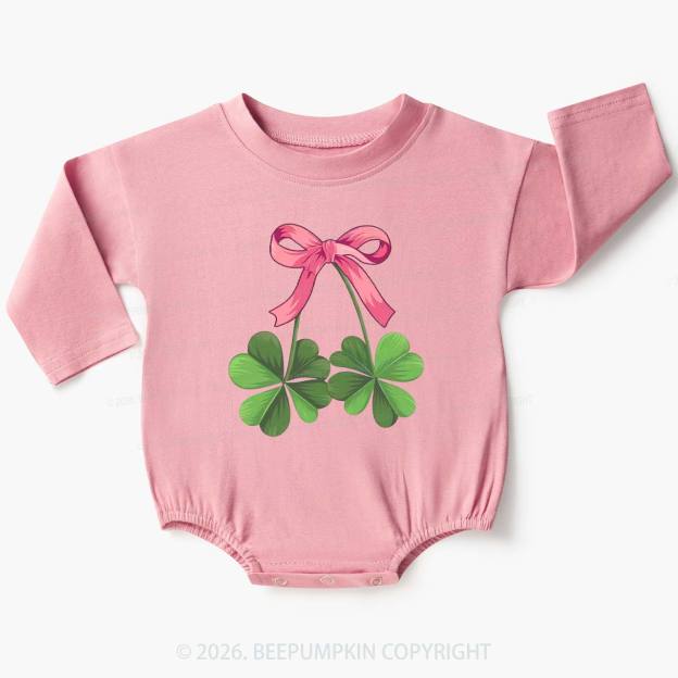Lucky Shamrock Bow St Patrick's Day Baby Bubble Romper Beepumpkin